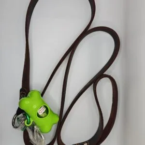 Heavy-Duty 1-Inch Thick Leather Leash – 6 Feet Long with Poop Bag Dispenser